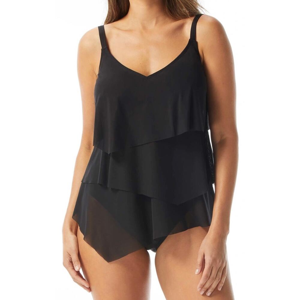 Coco Reef Black Flourish Tier Mesh UW Tankini Top 36C NWT